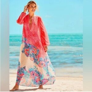 Lilly Pulitzer Frey Cover Up Coral Spritz Beach Bungalow
